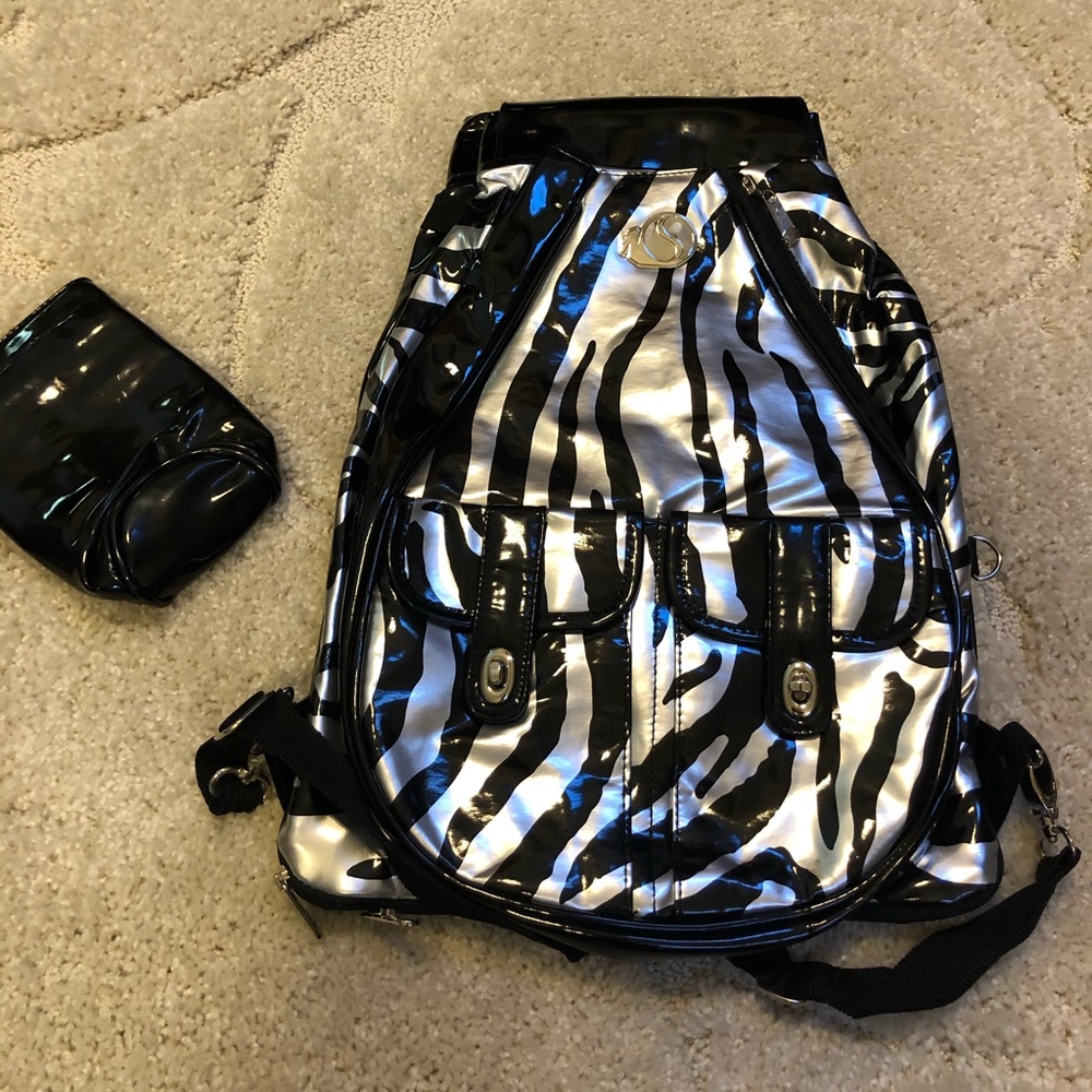 Whak Sak Patent Black and Silver Zebra Tennis Bag